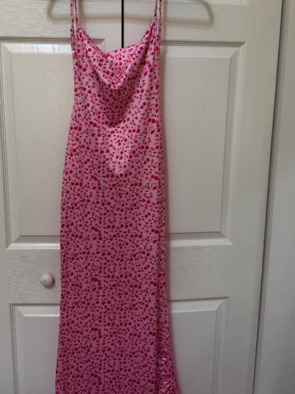 Pink Red Floral Cowl Neck Backless Maxi Dress Size S